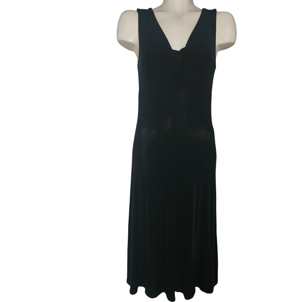 Chicos‎ Travelers Black V-Neck Knot Front Sleeveless Midi Dress Size 0 S slinky